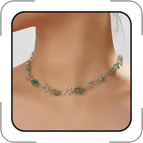 Y2k Star Necklace Gothic Star Choker Necklace Pearl Charms Star Necklaces Natural Stone Healing Crystal Star Y2K Necklace Summer Jewelry for Teen Girls Women in Saudi Arabia