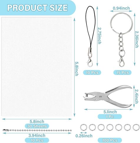 Dayify 166 Pcs Shrink Paper Keychain Kit, 30 Pcs Shrink Plastic Sheets for DIY Crafts, Complete Shrinky Art Set with Hole Punch, Jump Rings, Beaded Chains, Lanyards & Keychain Supplies in Saudi Arabia