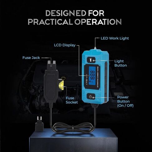 Automotive Car Circuit Fault Probe Tester - Portable Auto Current Tester for Parasitic Battery Drain Fuse Draw - 20A 48V 0.01A to 19.99A High-Precision Checker with LED Display Front Lighting in Saudi Arabia
