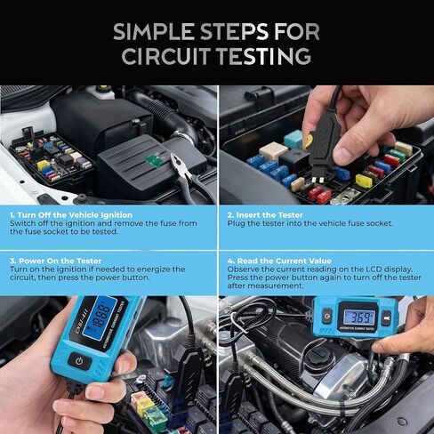 Automotive Car Circuit Fault Probe Tester - Portable Auto Current Tester for Parasitic Battery Drain Fuse Draw - 20A 48V 0.01A to 19.99A High-Precision Checker with LED Display Front Lighting in Saudi Arabia