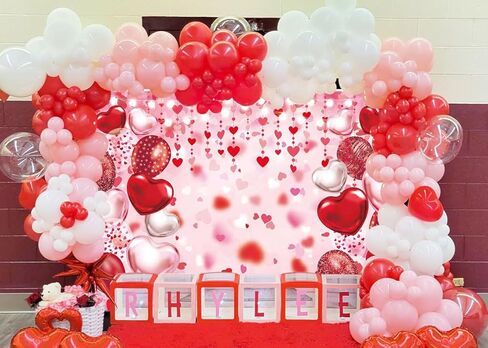 Valentine's Day Backdrop Red Pink Glitter Love Heart Valentines Photography Background Happy Valentines Day Bridal Shower Wedding Anniversary Party Decor Banner Photo Booth Props (7x5FT(82 x 59 inch)) in Saudi Arabia