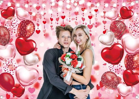 Valentine's Day Backdrop Red Pink Glitter Love Heart Valentines Photography Background Happy Valentines Day Bridal Shower Wedding Anniversary Party Decor Banner Photo Booth Props (7x5FT(82 x 59 inch)) in Saudi Arabia