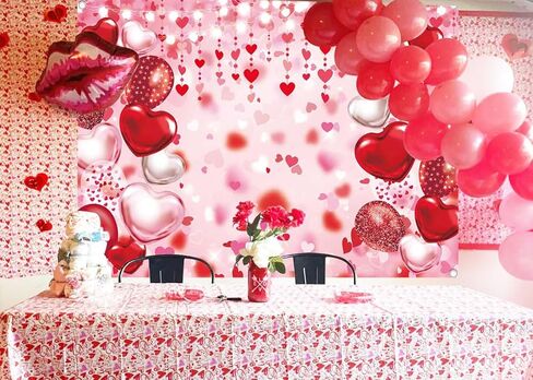 Valentine's Day Backdrop Red Pink Glitter Love Heart Valentines Photography Background Happy Valentines Day Bridal Shower Wedding Anniversary Party Decor Banner Photo Booth Props (7x5FT(82 x 59 inch)) in Saudi Arabia