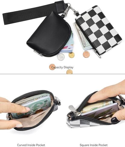 BOSTANTEN Keychain Wallet RFID Leather Credit Card Holder Wristlet Wallets for Women with Coin Purse ＆ Lipstick Case Beige＆Brown in Saudi Arabia