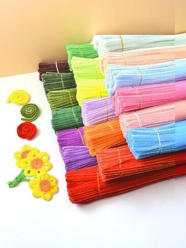 100pcs 10 Colors Thick Fluffy Chenille Stems Set for Flowers, Fuzzy Sticks for DIY Art Crafts, Festive Decorations,Xmas DIY Decor,Pipe Cleaners Craft,for School Classroom Thanksgiving Party Supplies in Kuwait