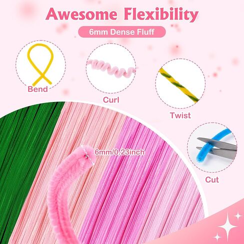 POMBUDS 500 Pipe Cleaner Flower Craft Kit – 400 Chenille Stems（4 Colors, 100 pcs of Each）, 20 Green Floral Stems, 2 Rolls Floral Tape, Stamens for DIY Pipe Cleaner Bouquets and Decorations, Pink in Saudi Arabia