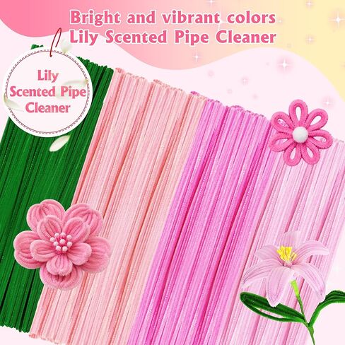 POMBUDS 500 Pipe Cleaner Flower Craft Kit – 400 Chenille Stems（4 Colors, 100 pcs of Each）, 20 Green Floral Stems, 2 Rolls Floral Tape, Stamens for DIY Pipe Cleaner Bouquets and Decorations, Pink in Saudi Arabia