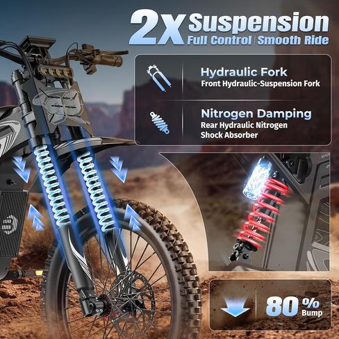 GT600 Electric Dirt Bike for Adults, 7500W Peak 50MPH Electric Motorcycle, 72V 30AH Battery, 100 Miles Long Range, 19"/17" Off-Road Tires, NFC Start, Dual Suspension & Hydraulic Brakes in Saudi Arabia