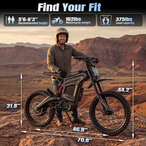 GT600 Electric Dirt Bike for Adults, 7500W Peak 50MPH Electric Motorcycle, 72V 30AH Battery, 100 Miles Long Range, 19"/17" Off-Road Tires, NFC Start, Dual Suspension & Hydraulic Brakes in Saudi Arabia