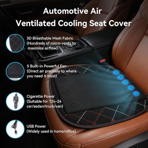 Cooling Car Seat Cover, Black Automotive Air Ventilated Cooling Seat Cover with 3 Adjustable Speeds for Summer Driving, Comfortable Cooling Car Seat Cushion for Car SUV Truck Van, Home & Office Chair in Saudi Arabia