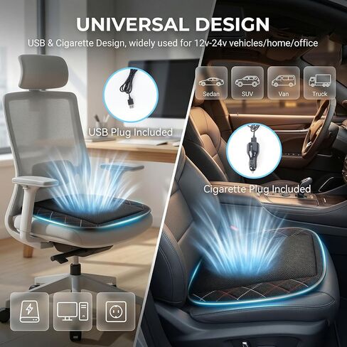 Cooling Car Seat Cover, Black Automotive Air Ventilated Cooling Seat Cover with 3 Adjustable Speeds for Summer Driving, Comfortable Cooling Car Seat Cushion for Car SUV Truck Van, Home & Office Chair in Saudi Arabia