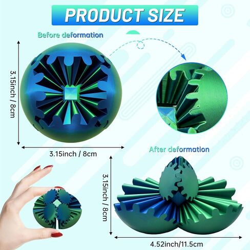 Gear Ball,3D Printed Gear Sphere Fidget Toy,Sensory Toys for Stress and Anxiety Relief,Suitable for Autism and ADHD Fidget Gear Ball,Stocking Stuffers for Adults & Kids Gift(Forest Green, 3.1 Inch) in Saudi Arabia