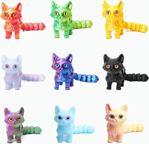 9 Pcs 3D Printed Cat Collection with Moving Joints, 3D Printed Kitty Figurines Bulk, Kawaii Cat Miniature Desk Toys, Small Animal Toys for Easter Egg Fillers, Flexible Fidget Toys for Kids in Saudi Arabia