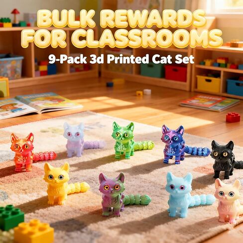 9 Pcs 3D Printed Cat Collection with Moving Joints, 3D Printed Kitty Figurines Bulk, Kawaii Cat Miniature Desk Toys, Small Animal Toys for Easter Egg Fillers, Flexible Fidget Toys for Kids in Saudi Arabia