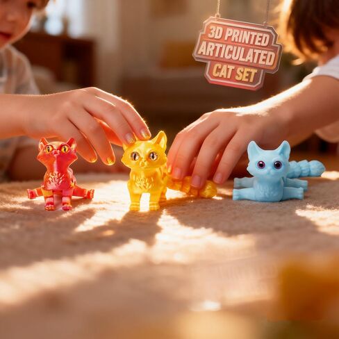 9 Pcs 3D Printed Cat Collection with Moving Joints, 3D Printed Kitty Figurines Bulk, Kawaii Cat Miniature Desk Toys, Small Animal Toys for Easter Egg Fillers, Flexible Fidget Toys for Kids in Saudi Arabia