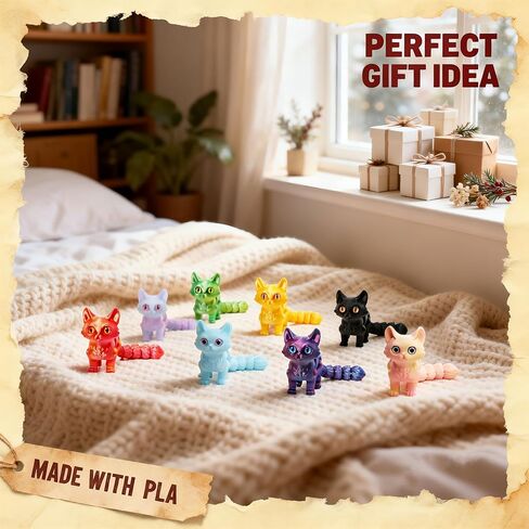9 Pcs 3D Printed Cat Collection with Moving Joints, 3D Printed Kitty Figurines Bulk, Kawaii Cat Miniature Desk Toys, Small Animal Toys for Easter Egg Fillers, Flexible Fidget Toys for Kids in Saudi Arabia