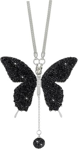 Bling Butterfly Diamond Car Accessories, Crystal Car Rear View Mirror Charms for Women Girls, Auto Decoration Interior Hanging Ornament Pendant Valentine's Day Presents for All Cars (Black) in Saudi Arabia
