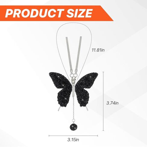 Bling Butterfly Diamond Car Accessories, Crystal Car Rear View Mirror Charms for Women Girls, Auto Decoration Interior Hanging Ornament Pendant Valentine's Day Presents for All Cars (Black) in Saudi Arabia