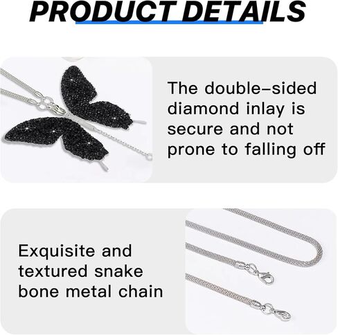 Bling Butterfly Diamond Car Accessories, Crystal Car Rear View Mirror Charms for Women Girls, Auto Decoration Interior Hanging Ornament Pendant Valentine's Day Presents for All Cars (Black) in Saudi Arabia