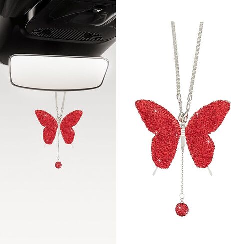 Bling Butterfly Diamond Car Accessories, Crystal Car Rear View Mirror Charms for Women Girls, Auto Decoration Interior Hanging Ornament Pendant Valentine's Day Presents for All Cars (Black) in Saudi Arabia