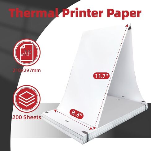 200 Sheets A4 Thermal Paper, HUOJI 8.3x11.7 Thermal Printer Paper, Compatible with A285M/MT800/MT800Q/M08F/M834 Portable Thermal Printer in Saudi Arabia
