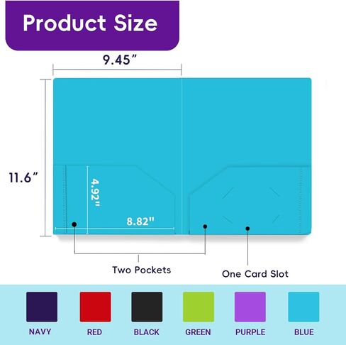 Binditek Plastic Folders with Pockets (6 Pack, Assorted Colors), Heavy Duty 2-Pocket File Folders with Business Card Slot, for Letter Size in Saudi Arabia