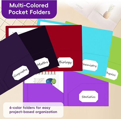 Binditek Plastic Folders with Pockets (6 Pack, Assorted Colors), Heavy Duty 2-Pocket File Folders with Business Card Slot, for Letter Size in Saudi Arabia