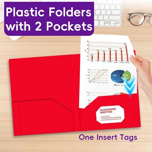 Binditek Plastic Folders with Pockets (6 Pack, Assorted Colors), Heavy Duty 2-Pocket File Folders with Business Card Slot, for Letter Size in Saudi Arabia