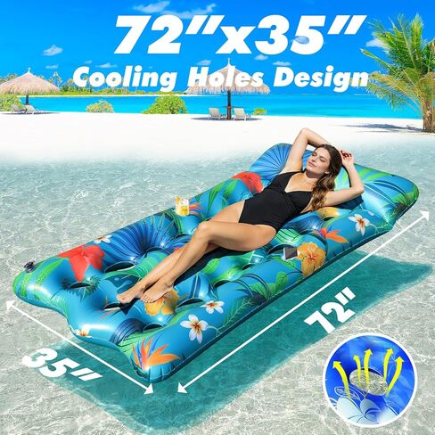 Pool Floats Lounger, 2 PCS 72''x35'' Ultra-Comfort Pool Rafts for Adults with Cooling Headrest and Cup Holders, Pool Floaties Raft Mat for Sun Tanning Swimming Beach Outdoor Pool Lake Party in Kuwait