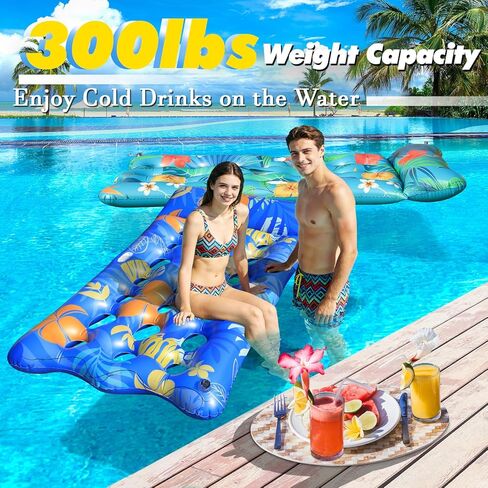 Pool Floats Lounger, 2 PCS 72''x35'' Ultra-Comfort Pool Rafts for Adults with Cooling Headrest and Cup Holders, Pool Floaties Raft Mat for Sun Tanning Swimming Beach Outdoor Pool Lake Party in Kuwait