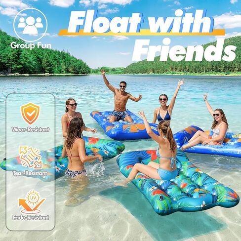Pool Floats Lounger, 2 PCS 72''x35'' Ultra-Comfort Pool Rafts for Adults with Cooling Headrest and Cup Holders, Pool Floaties Raft Mat for Sun Tanning Swimming Beach Outdoor Pool Lake Party in Kuwait