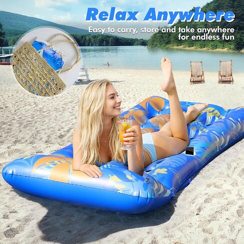 Pool Floats Lounger, 2 PCS 72''x35'' Ultra-Comfort Pool Rafts for Adults with Cooling Headrest and Cup Holders, Pool Floaties Raft Mat for Sun Tanning Swimming Beach Outdoor Pool Lake Party in Kuwait