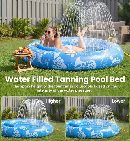 Pool Inflatable Tanning Pool Lounger Float with Sprinkler, 72"x65" Round Pool Float Adults with Pillow XL Cup Holder Handle Blow Up Tanning Bed for Summer Sunbathing Water Lounge Party Gifts, Blue in Saudi Arabia