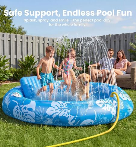 Pool Inflatable Tanning Pool Lounger Float with Sprinkler, 72"x65" Round Pool Float Adults with Pillow XL Cup Holder Handle Blow Up Tanning Bed for Summer Sunbathing Water Lounge Party Gifts, Blue in Saudi Arabia
