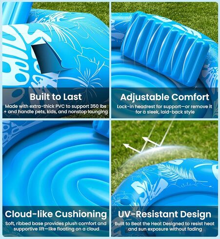 Pool Inflatable Tanning Pool Lounger Float with Sprinkler, 72"x65" Round Pool Float Adults with Pillow XL Cup Holder Handle Blow Up Tanning Bed for Summer Sunbathing Water Lounge Party Gifts, Blue in Saudi Arabia