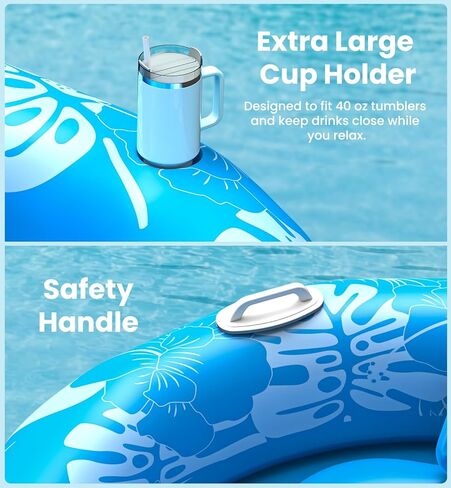 Pool Inflatable Tanning Pool Lounger Float with Sprinkler, 72"x65" Round Pool Float Adults with Pillow XL Cup Holder Handle Blow Up Tanning Bed for Summer Sunbathing Water Lounge Party Gifts, Blue in Saudi Arabia