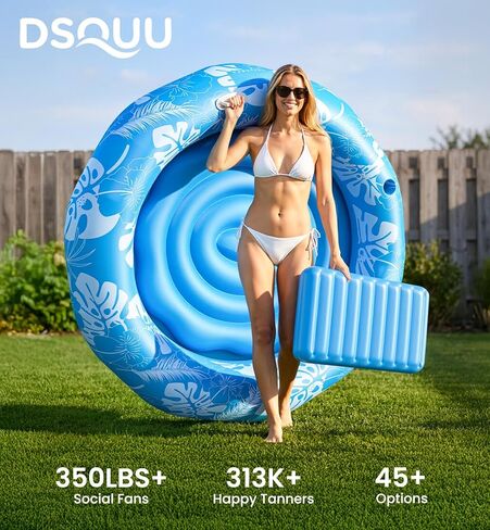Pool Inflatable Tanning Pool Lounger Float with Sprinkler, 72"x65" Round Pool Float Adults with Pillow XL Cup Holder Handle Blow Up Tanning Bed for Summer Sunbathing Water Lounge Party Gifts, Blue in Saudi Arabia
