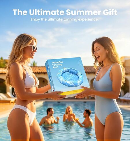 Pool Inflatable Tanning Pool Lounger Float with Sprinkler, 72"x65" Round Pool Float Adults with Pillow XL Cup Holder Handle Blow Up Tanning Bed for Summer Sunbathing Water Lounge Party Gifts, Blue in Saudi Arabia