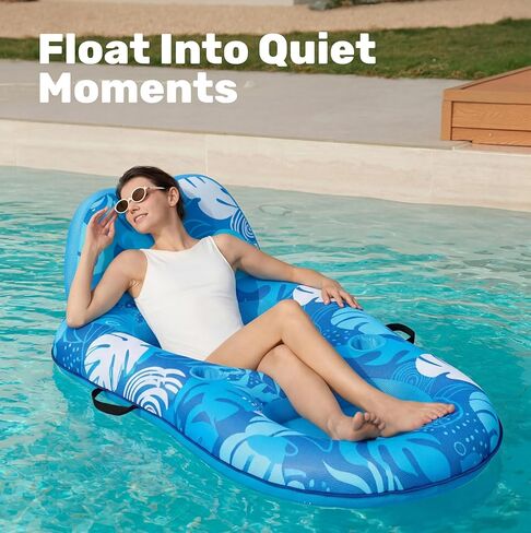SLOOSH Premium Pool Floats Lounger for Adults - Inflatable Fabric Covered Float Recliner Pool Lounge Chair with Backrest & Cup Holders for Beach Lake Swimming Pool Water in Saudi Arabia