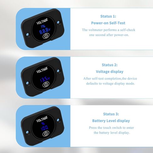مقياس جهد البطارية تيار مستمر 12 فولت 24 فولت ضوء أحمر، شاشة عرض رقمية LED لوحة قياس الفولتميتر، عداد جهد مقاوم للماء مع مفتاح لمس للقوارب البحرية ATV والدراجات النارية والشاحنات والقوارب RV (قطعتان) in Saudi Arabia