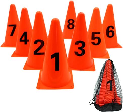 9 Inch Plastic Traffic Cones Sport Training Marker Cones 8 Pack Agility Sign Cones with Numbers in Kuwait