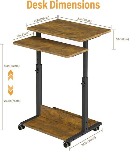 Funecy Small Standing Desk with Wheels,Small Mobile Computer Desks Adjustable Height, Portable Standing Office Desks,Computer Workstation for Home Office(Rustic Brown) in Kuwait