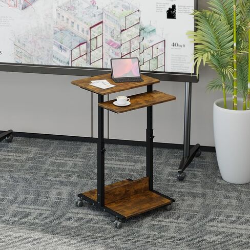 Funecy Small Standing Desk with Wheels,Small Mobile Computer Desks Adjustable Height, Portable Standing Office Desks,Computer Workstation for Home Office(Rustic Brown) in Kuwait