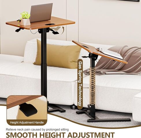 25 Inch Mobile Foldable Standing Desk, 180 Degree Tiltable Portable Rolling Laptop Table, Height Adjustable Sit-Stand Desk with Wheels, No Assembly Computer Workstation for Home Office, Brown in Saudi Arabia