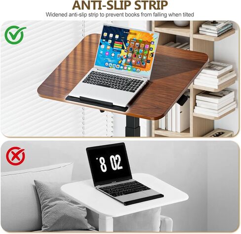 25 Inch Mobile Foldable Standing Desk, 180 Degree Tiltable Portable Rolling Laptop Table, Height Adjustable Sit-Stand Desk with Wheels, No Assembly Computer Workstation for Home Office, Brown in Saudi Arabia