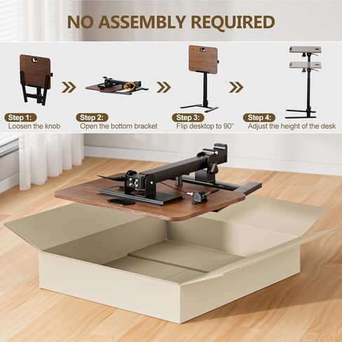 25 Inch Mobile Foldable Standing Desk, 180 Degree Tiltable Portable Rolling Laptop Table, Height Adjustable Sit-Stand Desk with Wheels, No Assembly Computer Workstation for Home Office, Brown in Saudi Arabia