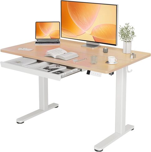 YDN Standing Desk with Drawers, 55 x 24 Inch White Standing Desks Electric Adjustable Height Desk for Computer Workstations, White in Kuwait