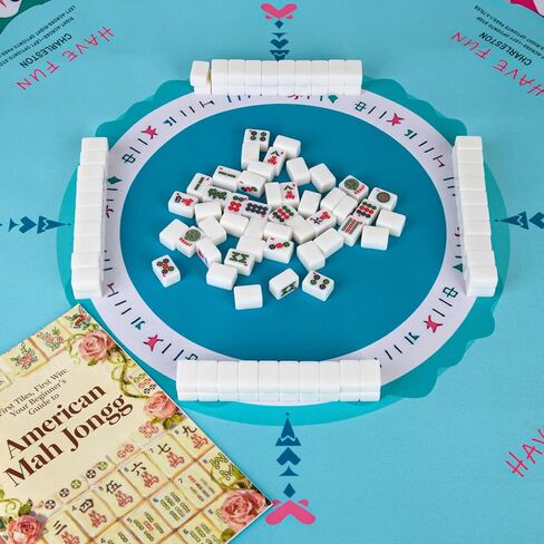 Travel American Mahjong Tile Set, 166 PCS 0.8 Inch Mini Mahjong Game Tiles, 4 Wooden Racks, Floral Storage Bag, 3 Dice & Beginner's Guide, Complete Portable Set in Saudi Arabia