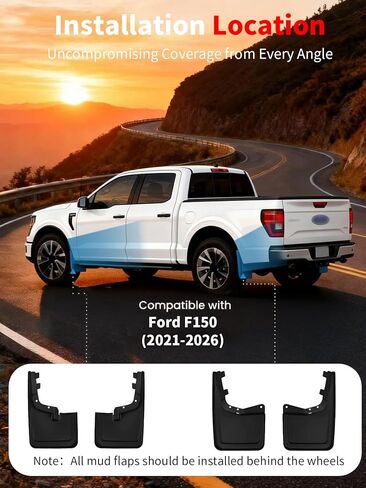No Drill Mud Flaps for 2021-2026 Ford F-150,Heavy Duty Front & Rear Splash Guards Set for XL/STX/XLT/Lariat/King Ranch/Platinum/Limited/Tremor/Lobo Models,OEM-Style Mud Guards,Not Fit Raptor/Lightning in Saudi Arabia