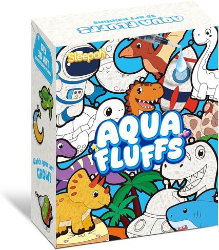Aqua Fluffs Mess-Free 3D Puffs Art Kit for Kids Double-Sided Water-Activated Craft with Dinosaur & Space Designs, No Glue or Paint, Creative Activity for Boys & Girls Ages 3–8 Dinosours & Space in Saudi Arabia